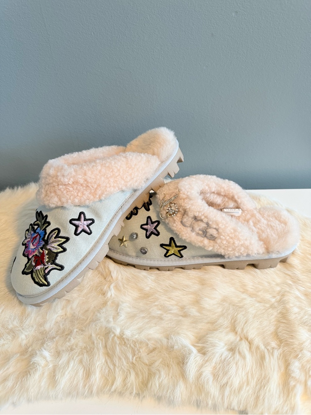 UGG Women’s Coquette Patch It Bleached Denim Slippers